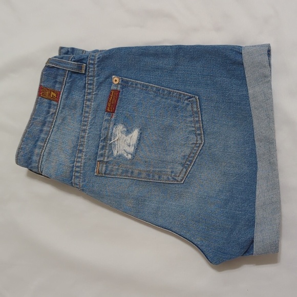 7 for All Mankind Distressed Denim Shorts, Color Blue Size 25 - Picture 3 of 15
